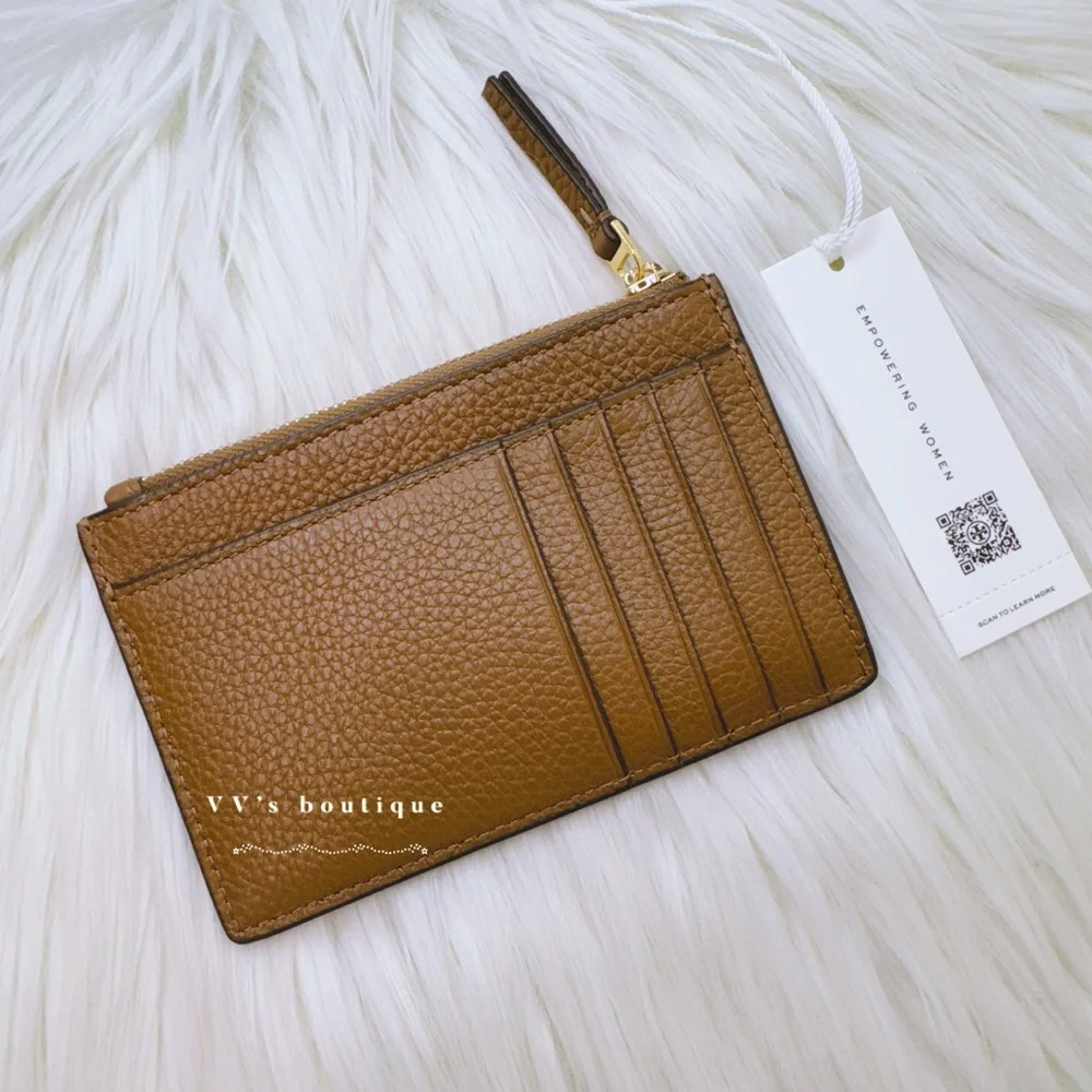 NWT Tory Burch Britten Zip Card Case Pebble Leathe Slim Moose Gold 141006 RARE